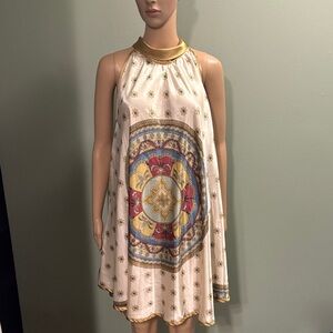 Elegant Gold and Cream Women's Silk Dress size medium